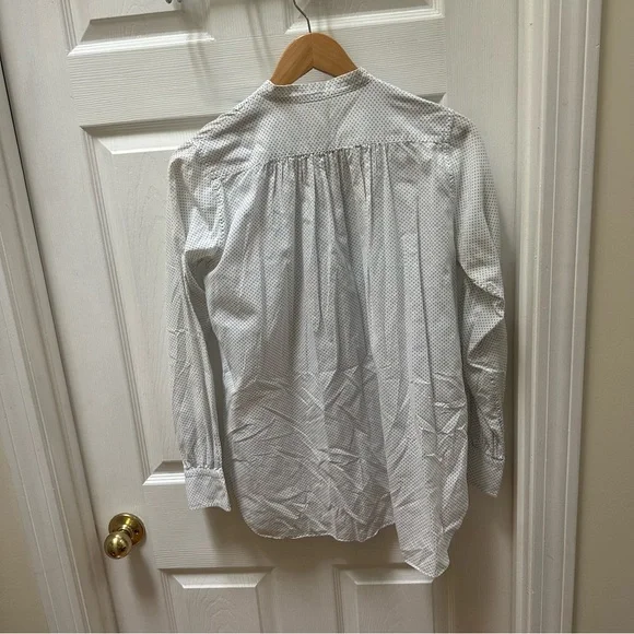 Nili Lotan Tuxedo Pleated Mock Neck 100% Cotton Blouse Blue Pinstripe S Small - Picture 4 of 7